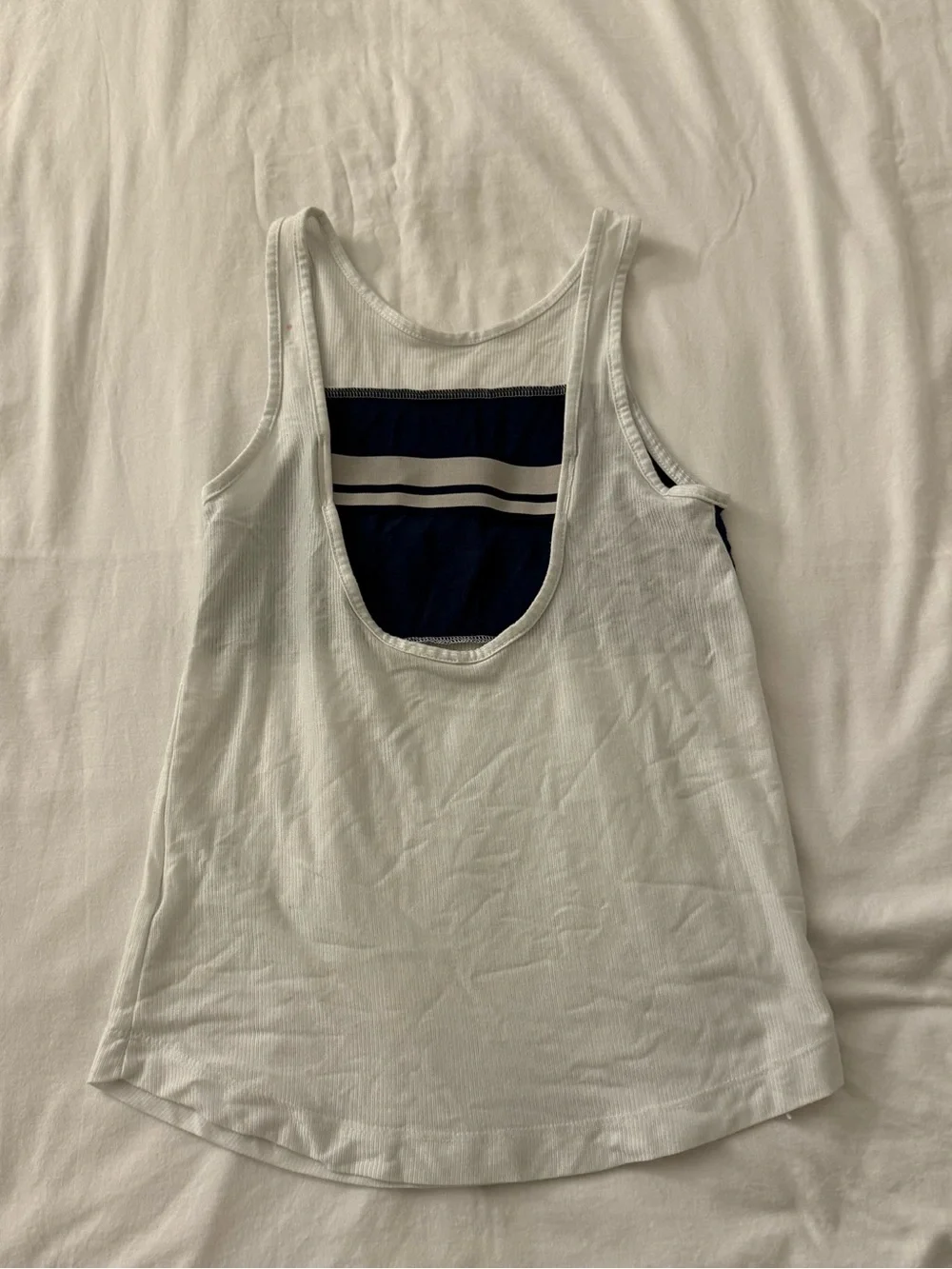 Girls Nike white & navy tank with blue panel and white Nike logo, size S